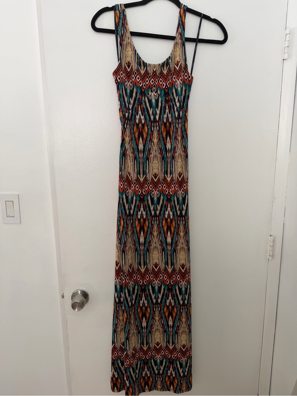 Forever 21 Teal Rust Cream & Black Tribal Maxi Dress